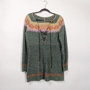 Free People Lace Up Fair Isle Tunic Wool M